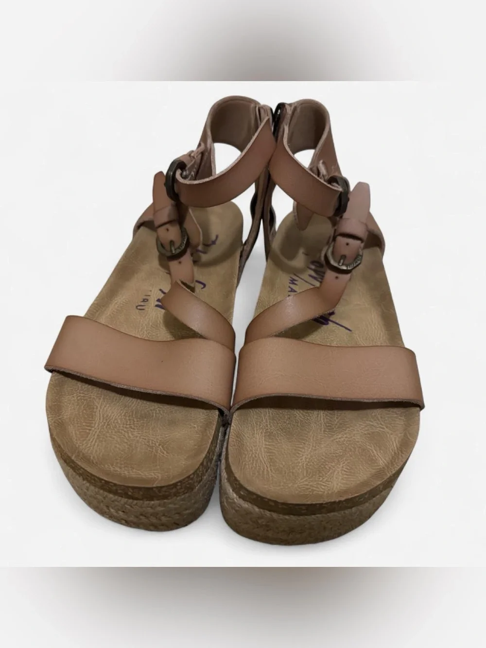 Blowfish Tan Platform Espadrille Sandals with Double Ankle Buckles